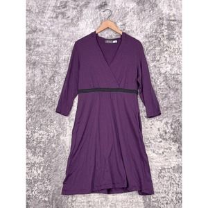 Ibex Dress Womens Purple Merino Wool Hooded 3/4 Sleeve Size L Large